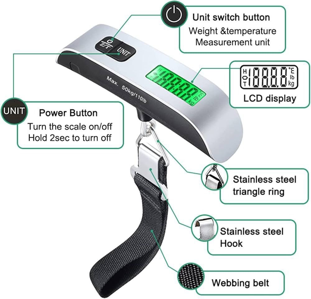 Portable Digital Luggage Scale ā LCD Display & Unit Conversion for Travel