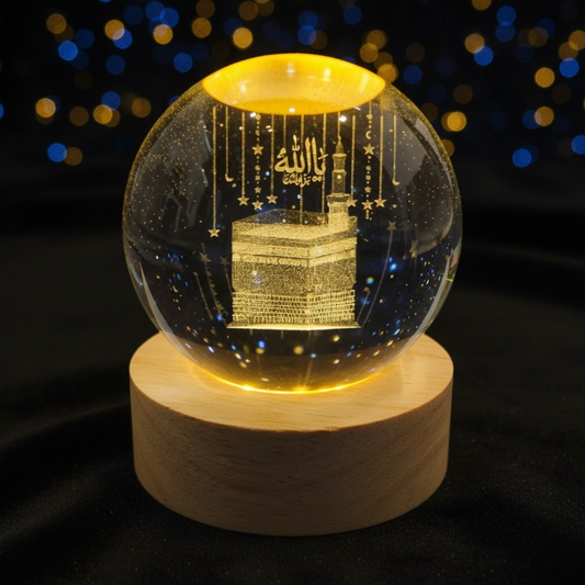 Crystal Ball 3D Khana Kaba Night Lamp – Islamic Table Light for Prayer Rooms, Home Décor & Gifting