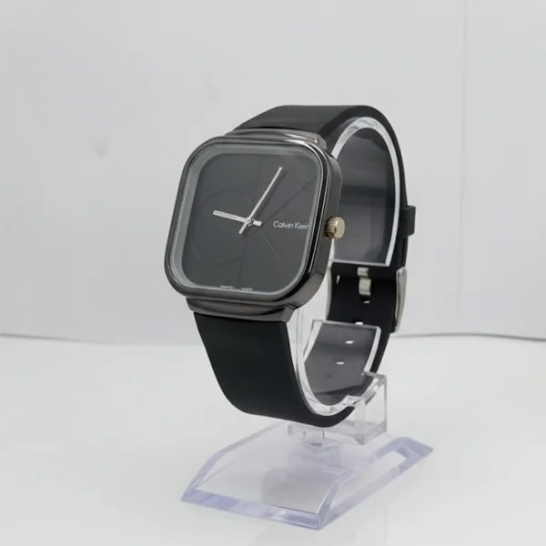 Calvin Klein Black Quartz Analog Watch for Men | Square Dial Silicone Strap Luxury Wristwatch βπ€