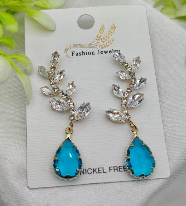 Imported Exquisite Crystal Vine Drop Earrings – Elegant Blue Gemstone Accent for Women & Girls