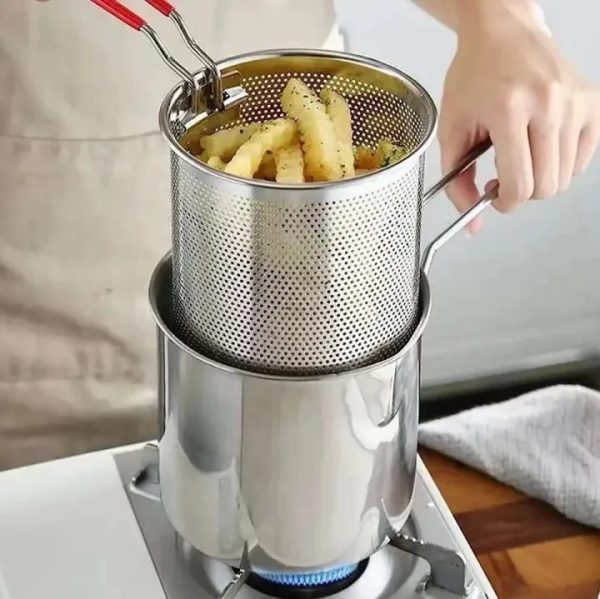 Stainless Steel Deep Fryer Pot with Strainer Basket – 12L Capacity for Frying, Boiling & Baking