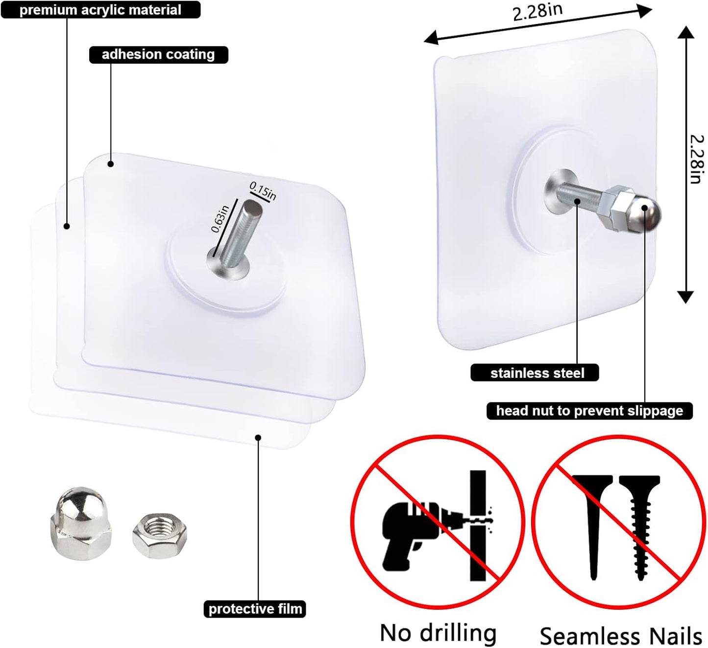 (10-Pcs) Self-Adhesive Wall Screws and Hanging Nails – Heavy-Duty No-Drill Adhesive Wall Mount Hooks for Frames, Keys, Towels & Home Office Use