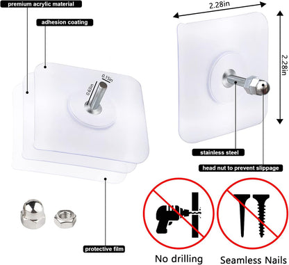 (10-Pcs) Self-Adhesive Wall Screws and Hanging Nails – Heavy-Duty No-Drill Adhesive Wall Mount Hooks for Frames, Keys, Towels & Home Office Use