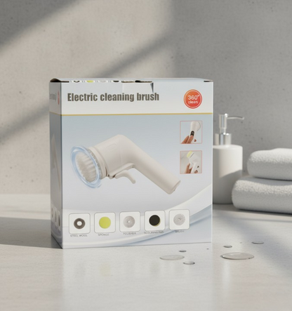 Electric Cleaning Brush – 360° Rotating Scrubber with Multiple Attachments for Efficient Home Cleaning (Sponge, Brush & Steel Wool Heads)