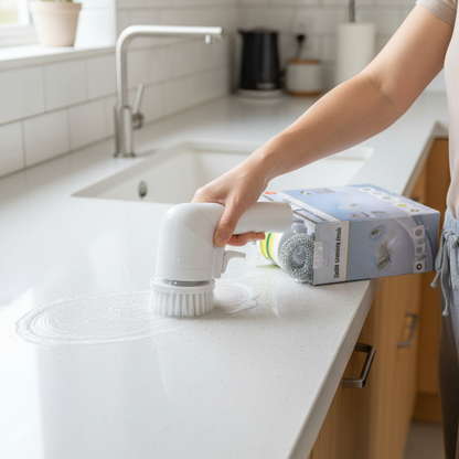Electric Cleaning Brush – 360° Rotating Scrubber with Multiple Attachments for Efficient Home Cleaning (Sponge, Brush & Steel Wool Heads)