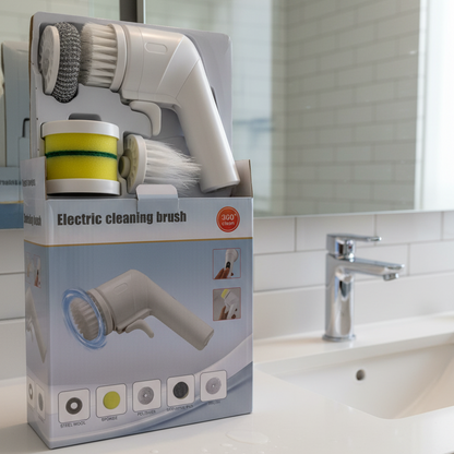 Electric Cleaning Brush – 360° Rotating Scrubber with Multiple Attachments for Efficient Home Cleaning (Sponge, Brush & Steel Wool Heads)
