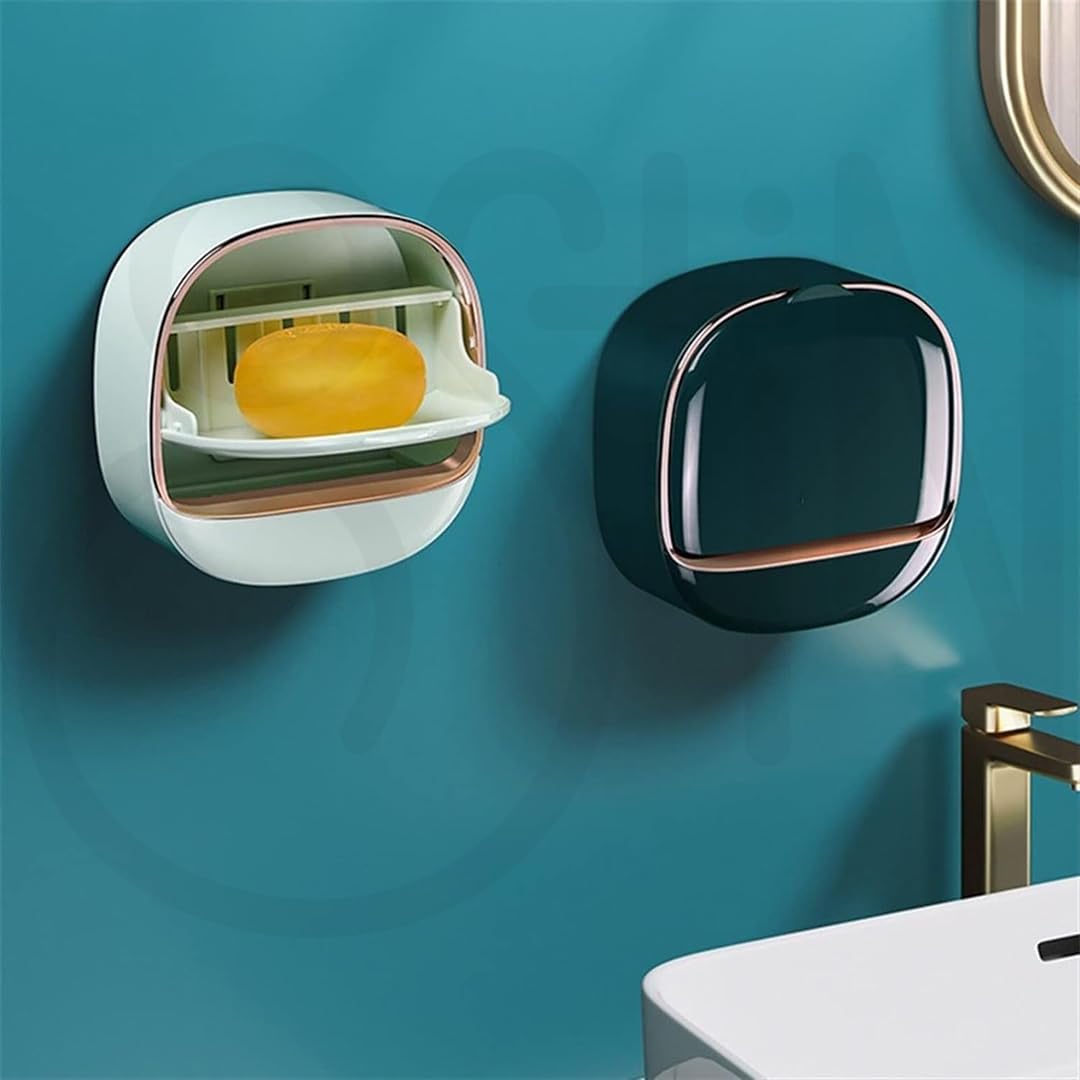 Soap Holder Wall Mounted with Drain Tray – Waterproof Stylish Soap Dish for Kitchen & Bathroom (Random Color)