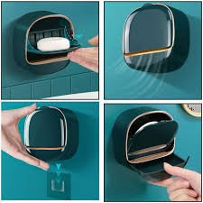 Soap Holder Wall Mounted with Drain Tray – Waterproof Stylish Soap Dish for Kitchen & Bathroom (Random Color)