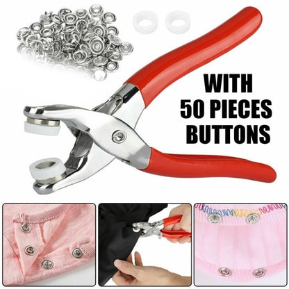 Metal Hand Press Button Plier With 50 Tich Buttons – Tich & Snap Button Press Tool for DIY Sewing and Craft Projects