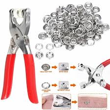 Metal Hand Press Button Plier With 50 Tich Buttons – Tich & Snap Button Press Tool for DIY Sewing and Craft Projects