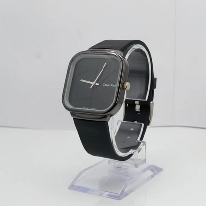 Calvin Klein Black Quartz Analog Watch for Men | Square Dial Silicone Strap Luxury Wristwatch ⌚🖤