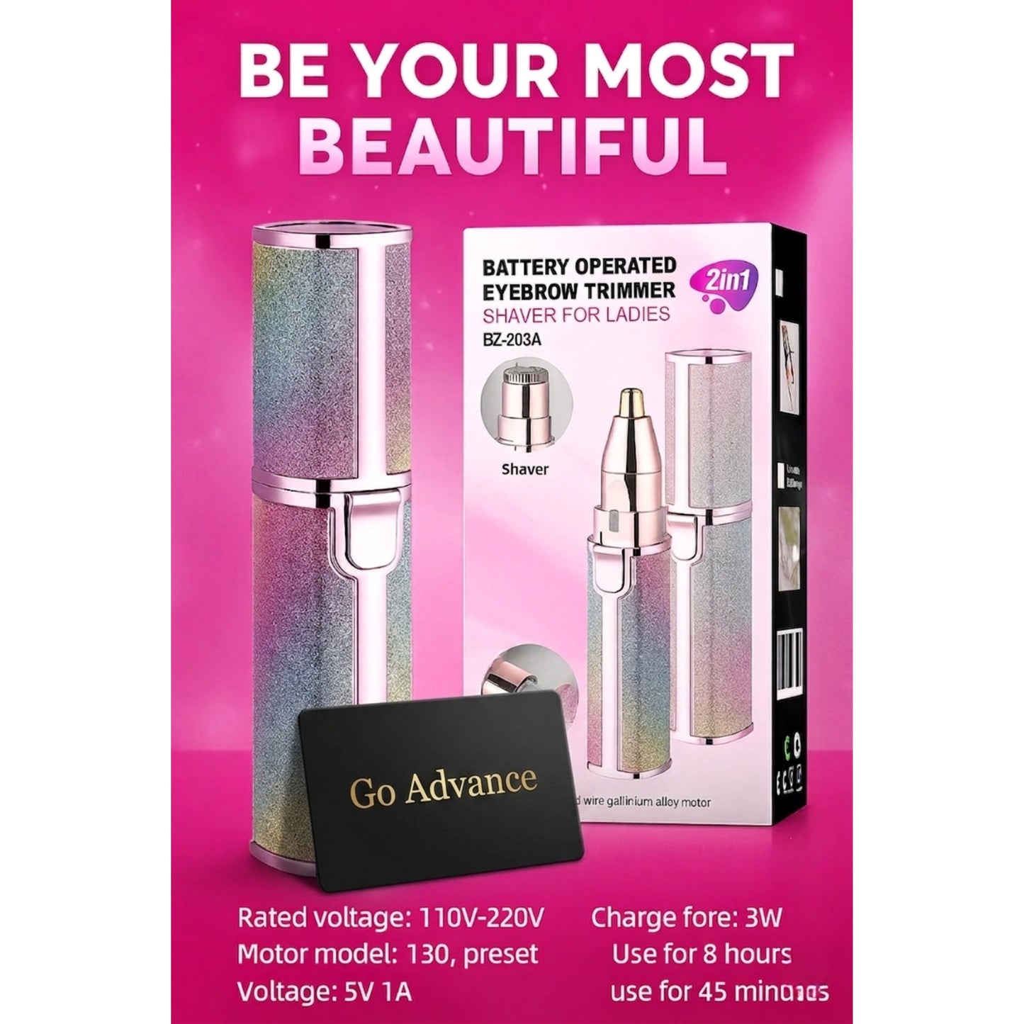 Eyebrow Trimmer 2-in-1 Electric and Facial Shaver – Flawless Rechargeable Hair Remover for Women | Painless Eyebrow & Facial Hair Removal Tool