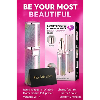 Eyebrow Trimmer 2-in-1 Electric and Facial Shaver – Flawless Rechargeable Hair Remover for Women | Painless Eyebrow & Facial Hair Removal Tool