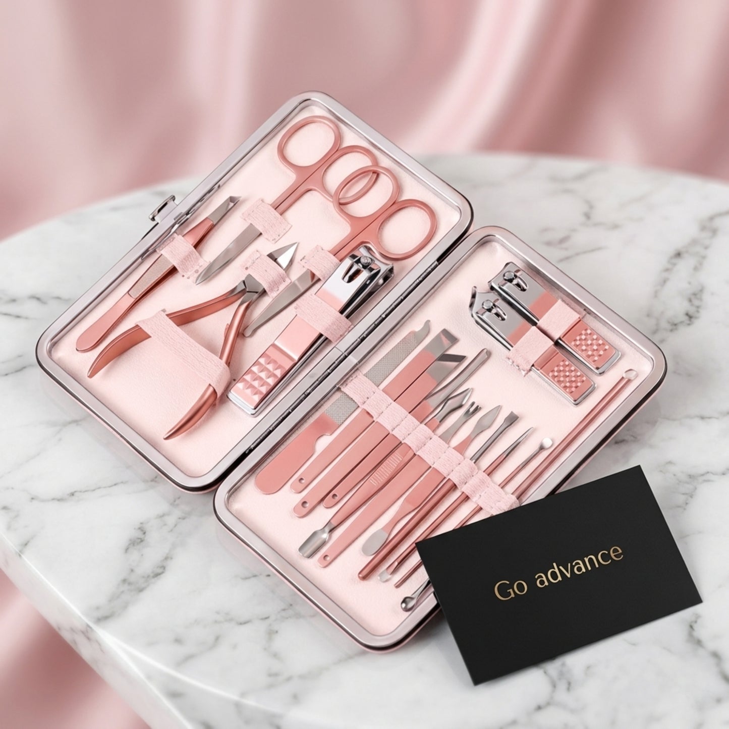 Manicure Set,18 In 1 Professional Women Grooming Kit, Pedicure Kit, Nail Clippers And Beauty Tool Portable Set, Rose Gold Stainless Steel Manicure Set With Luxurious Travel Case(rose Gold) (18pcs)