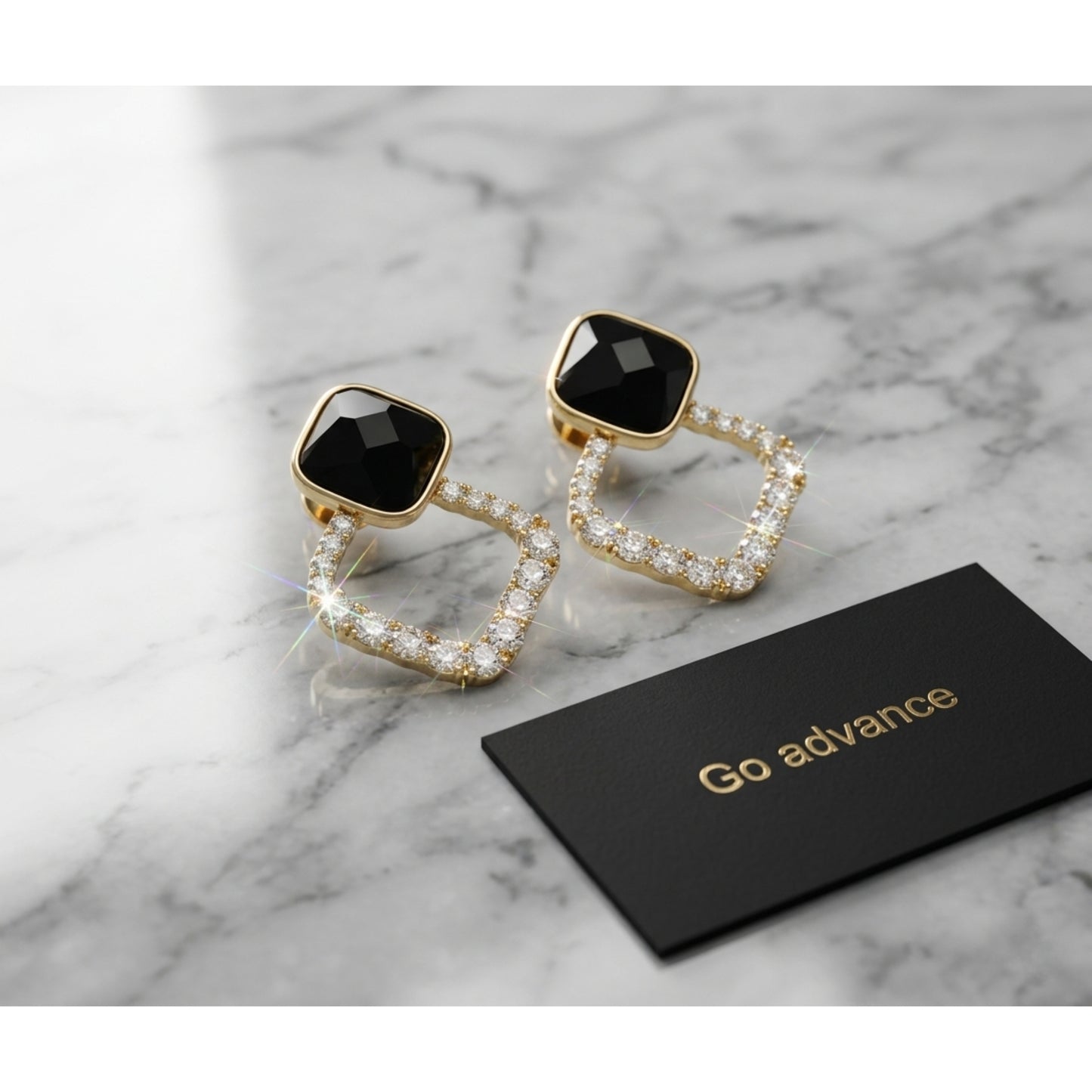 Korean Black Zircon Rhombus Earrings – Shiny Resin Fashion Jewelry for Women