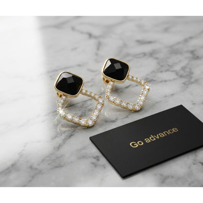 Korean Black Zircon Rhombus Earrings – Shiny Resin Fashion Jewelry for Women