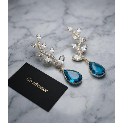 Imported Exquisite Crystal Vine Drop Earrings – Elegant Blue Gemstone Accent for Women & Girls