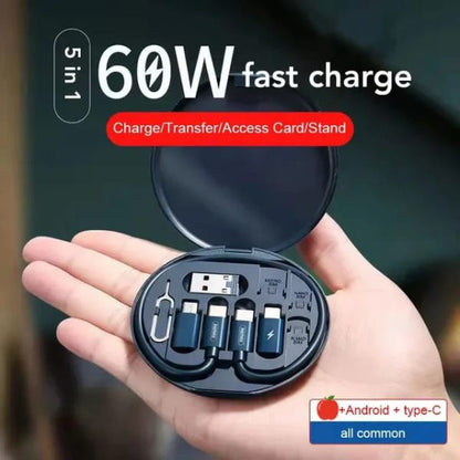 5-in-1 Data Cable Set – All-in-One Fast Charging Kit (60W, Random Color)