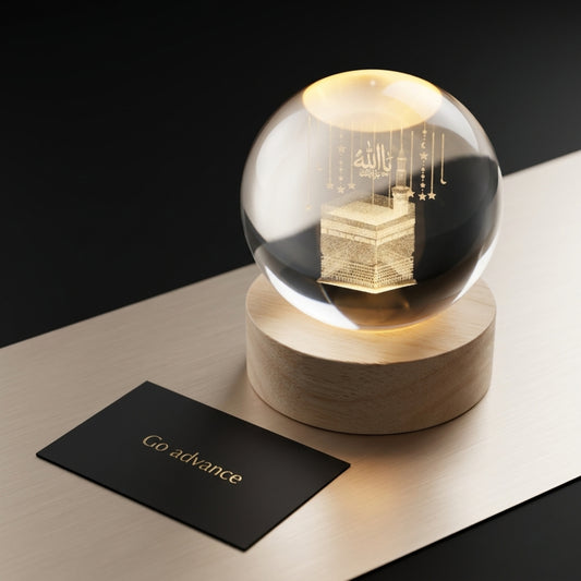 Crystal Ball 3D Khana Kaba Night Lamp – Islamic Table Light for Prayer Rooms, Home Décor & Gifting