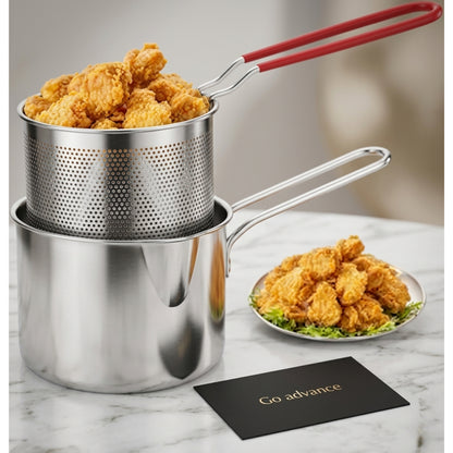 Stainless Steel Deep Fryer Pot with Strainer Basket – 12L Capacity for Frying, Boiling & Baking
