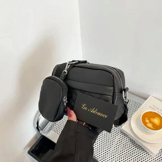 Stylish Girl’s Convertible Crossbody Bag – Black PU Leather, Waterproof Shoulder Bag with Change Purse, Fashion Handbag for Ladies & Travel Use