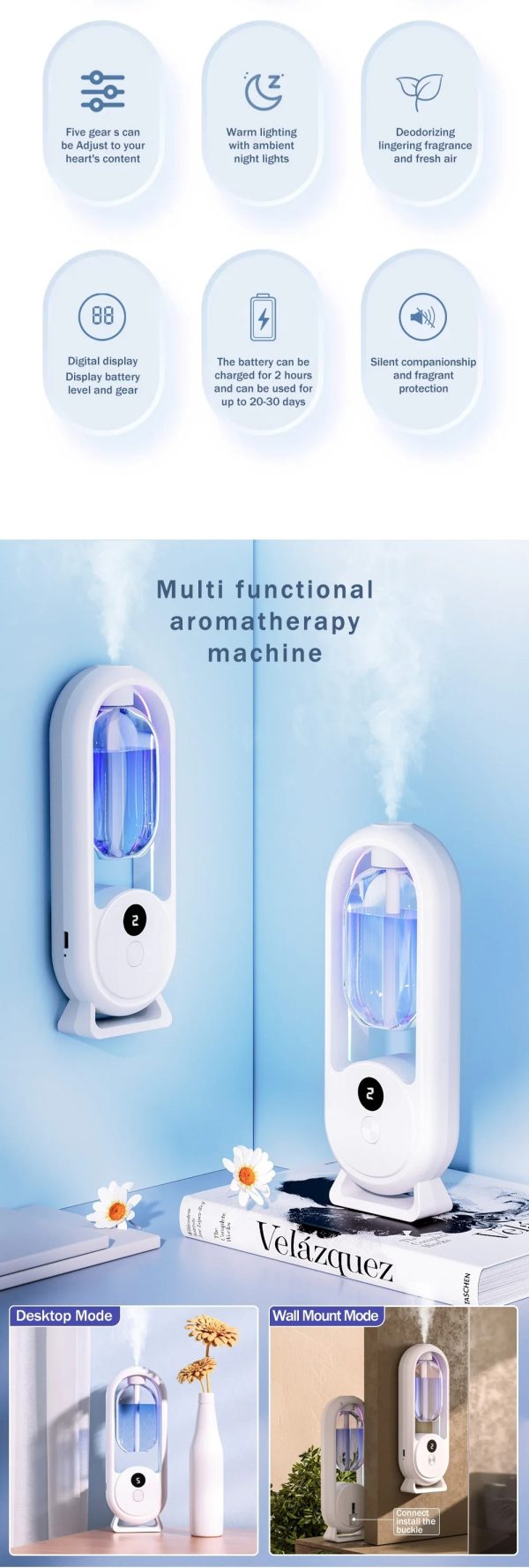 AuraDrop Essential Diffuser Rechargeable 5-mode Aromatic Diffuser