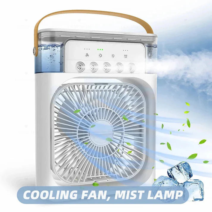 USB Mini Air Cooler Fan with Humidifier – 10-Inch Portable AC with LED Night Light & Mist Spray (Random Color)
