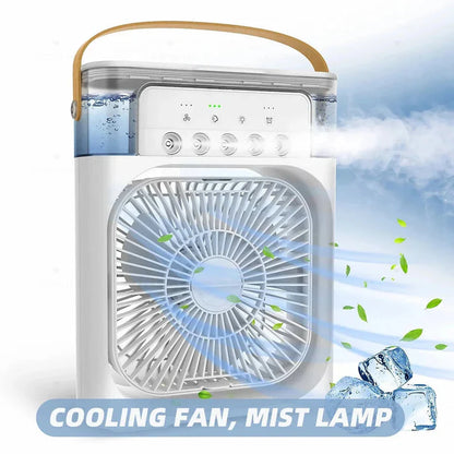 USB Mini Air Cooler Fan with Humidifier – 10-Inch Portable AC with LED Night Light & Mist Spray (Random Color)