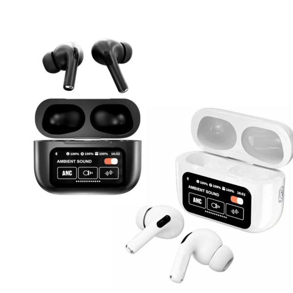 A9 Pro Wireless Earbuds – ANC/ENC, Dual Dark Touch Display, Noise Reduction for Android & iOS