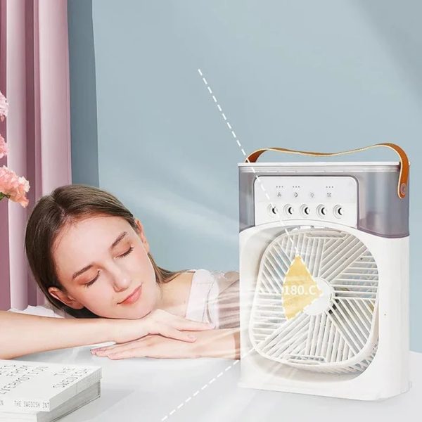 USB Mini Air Cooler Fan with Humidifier – 10-Inch Portable AC with LED Night Light & Mist Spray (Random Color)