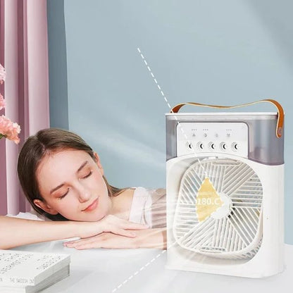 USB Mini Air Cooler Fan with Humidifier – 10-Inch Portable AC with LED Night Light & Mist Spray (Random Color)