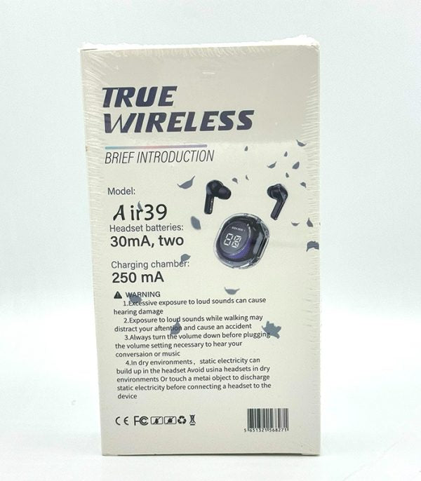 Wireless Earbuds Air39 | Bluetooth 5.3 | Clear Sound | Heavy Bass | Noise Reduction |  Led Display – Random Color