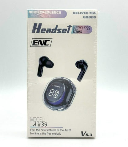 Wireless Earbuds Air39 | Bluetooth 5.3 | Clear Sound | Heavy Bass | Noise Reduction |  Led Display – Random Color