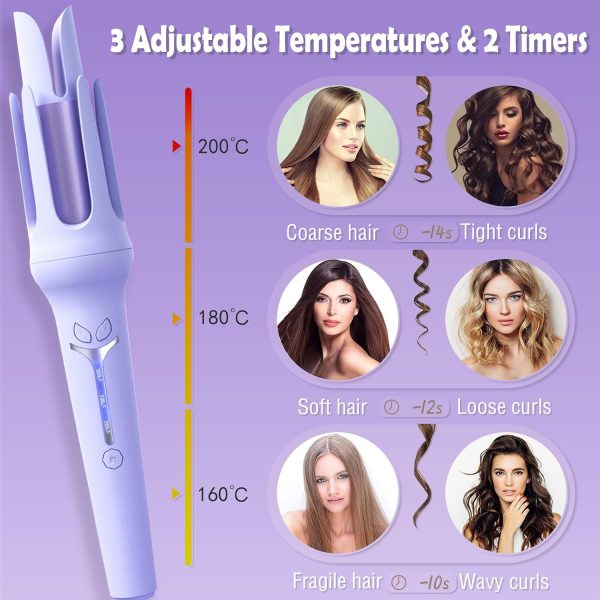 Hair Curler 32mm Automatic – 3 Heat Settings, 2 Timers, Anti-Scald Design, AUS Plug (Random Color)