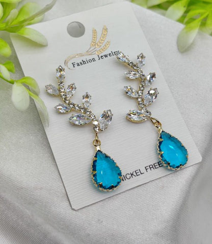 Imported Exquisite Crystal Vine Drop Earrings – Elegant Blue Gemstone Accent for Women & Girls