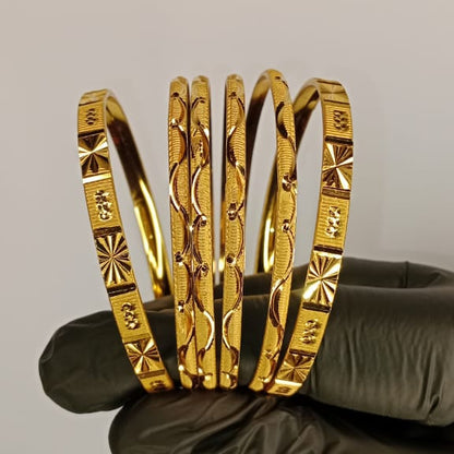 Bangles for Girls & Ladies Luxurious Gold Plated  – 2 Bangles + 4 Churiyan Set with Elegant Box – 2.5 Inch Size – Ideal for Weddings & Special Occasions