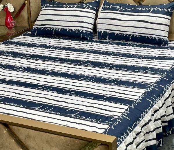 Luxury 3-Piece Frill Patchwork Double Bed Bedsheet Set – Soft Cotton Blend, Multicolor, with 2 Pillow Covers & Elegant Frilled Edges
