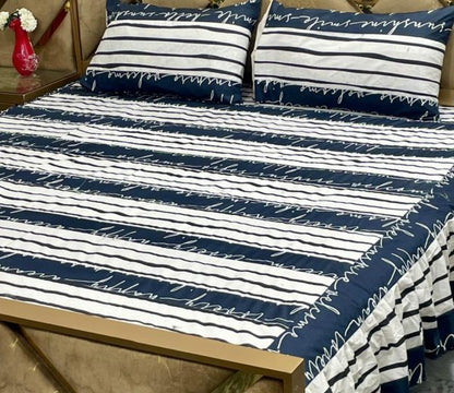 Luxury 3-Piece Frill Patchwork Double Bed Bedsheet Set – Soft Cotton Blend, Multicolor, with 2 Pillow Covers & Elegant Frilled Edges
