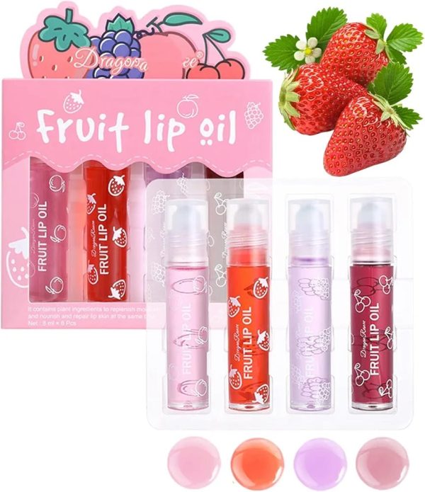 Fruit Lip Oil Set – Pack of 4 | Non-Sticky, Long-Lasting & Moisturizing Lip Care Oil