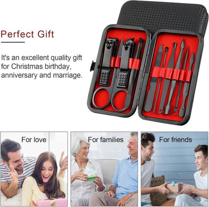 Premium 12-in-1 Manicure & Pedicure Kit – Stainless Steel Nail Clippers Set with Grooming Tools for Hand, Foot & Facial Care – Travel Case Included