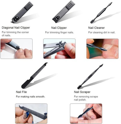 Premium 12-in-1 Manicure & Pedicure Kit – Stainless Steel Nail Clippers Set with Grooming Tools for Hand, Foot & Facial Care – Travel Case Included