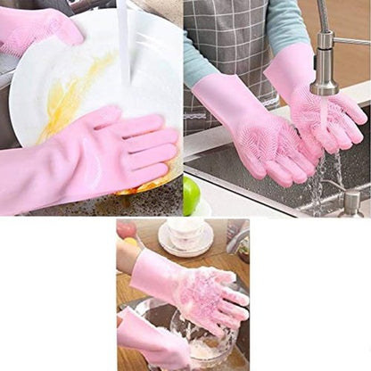 Silicone Full Finger Washing Gloves – Reusable Cleaning Gloves for Home Use (Random Colors)