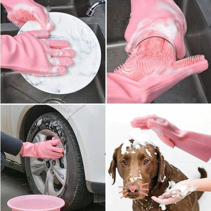 Silicone Full Finger Washing Gloves – Reusable Cleaning Gloves for Home Use (Random Colors)
