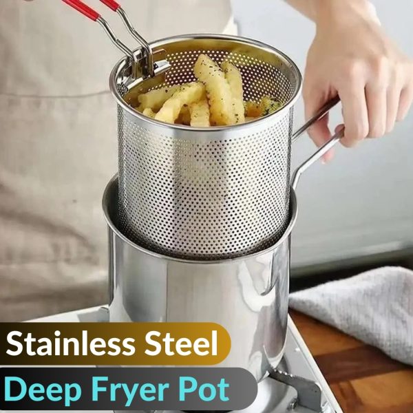 Stainless Steel Deep Fryer Pot with Strainer Basket – 12L Capacity for Frying, Boiling & Baking