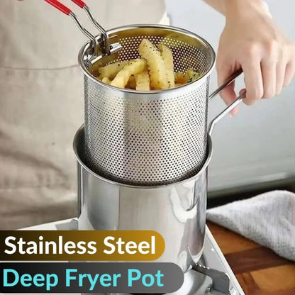 Stainless Steel Deep Fryer Pot with Strainer Basket – 12L Capacity for Frying, Boiling & Baking