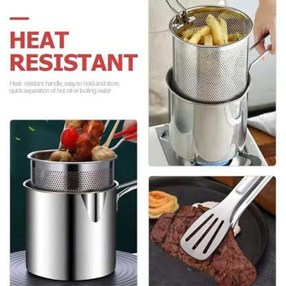 Stainless Steel Deep Fryer Pot with Strainer Basket – 12L Capacity for Frying, Boiling & Baking
