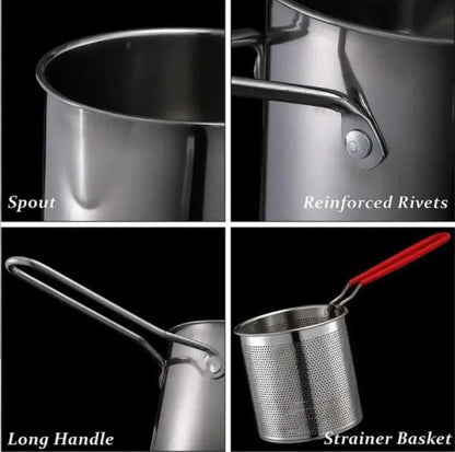 Stainless Steel Deep Fryer Pot with Strainer Basket – 12L Capacity for Frying, Boiling & Baking