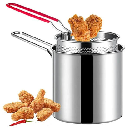 Stainless Steel Deep Fryer Pot with Strainer – Heavy-Duty Frying Pan for Home Kitchen (1200ml Oil Capacity)