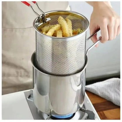 Stainless Steel Deep Fryer Pot with Strainer – Heavy-Duty Frying Pan for Home Kitchen (1200ml Oil Capacity)