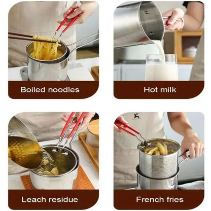 Stainless Steel Deep Fryer Pot with Strainer – Heavy-Duty Frying Pan for Home Kitchen (1200ml Oil Capacity)